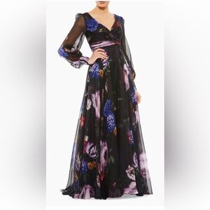 Mac Duggal Floral Maxi Dress - Black and Purple